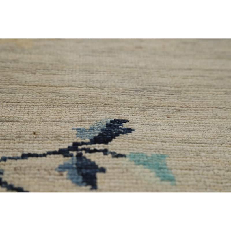 Hand Knotted Oriental 100% Wool Carpet Traditional Floral Beige & Ivories Art Deco Runner Rug - 14' 4'' X 4' 0''