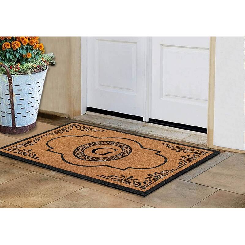A1HC Natural Coir Handcrafted Abrilina Monogrammed Double Doormat On