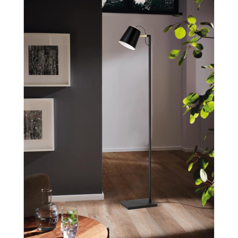 Lacey - Floor Lamp - Structured Black Finish with Black and White Shade - 7.87"L X 11"W X 60.25"H - 7.87"L X 11"W X 60.25"H - Structured Black, White