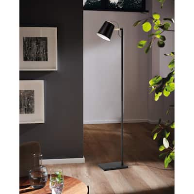Lacey - Floor Lamp - Structured Black Finish with Black and White Shade - 7.87"L X 11"W X 60.25"H