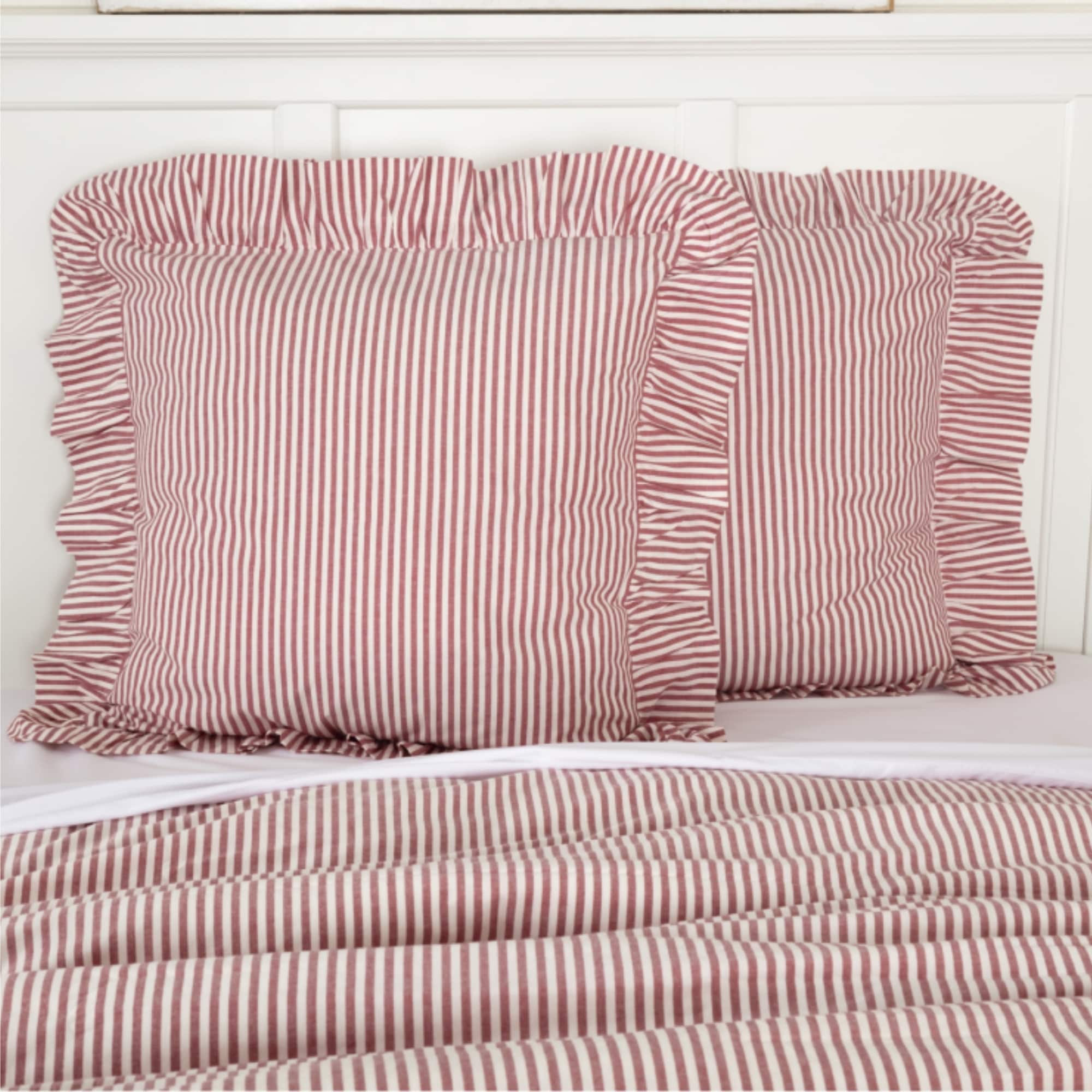 Farmhouse Ticking Red Fabric Euro Sham