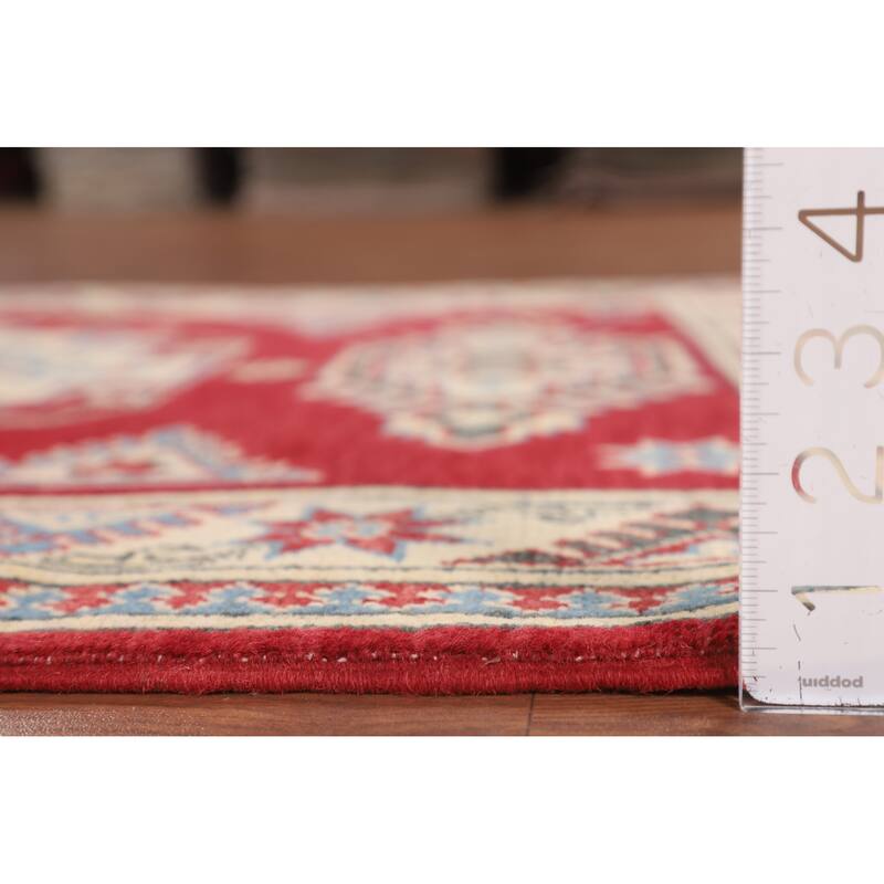Geometric Red Kazak Accent Rug Hand-Knotted Wool Carpet - 3'4" x 4'9"