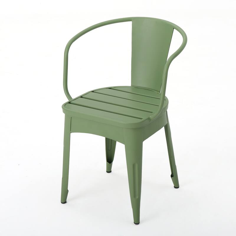 Modern 3-Piece Powder-Coated Iron Bistro Set with Round Slatted Table and Stackable Armchairs for Compact Outdoor Spaces