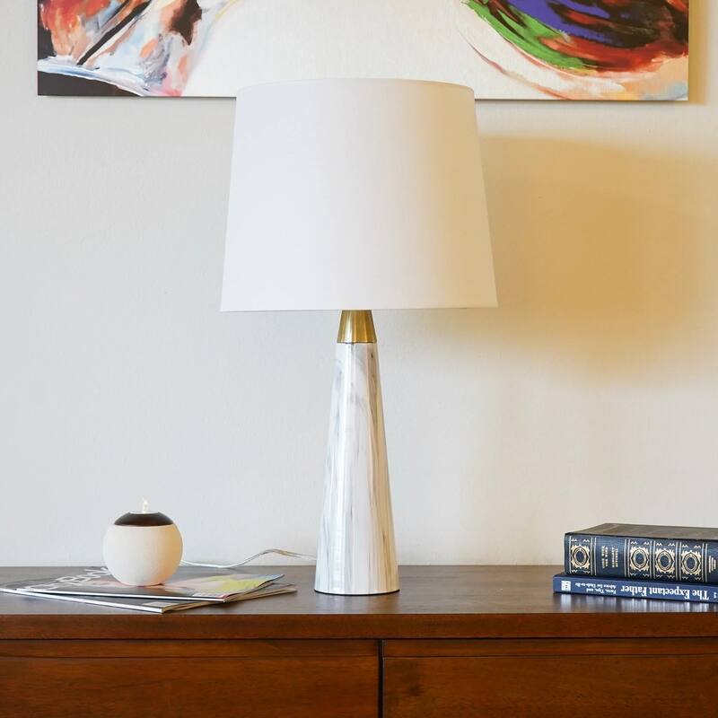 Enclave Hydro White Table Lamp with On/Off Switch Faux Marble Base Fabric Shade