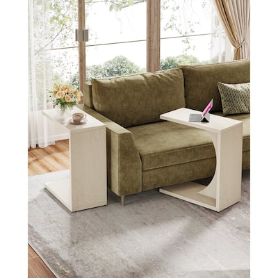 Wood 2-Tier C-Shaped Rectangular End Side Table for Living Room