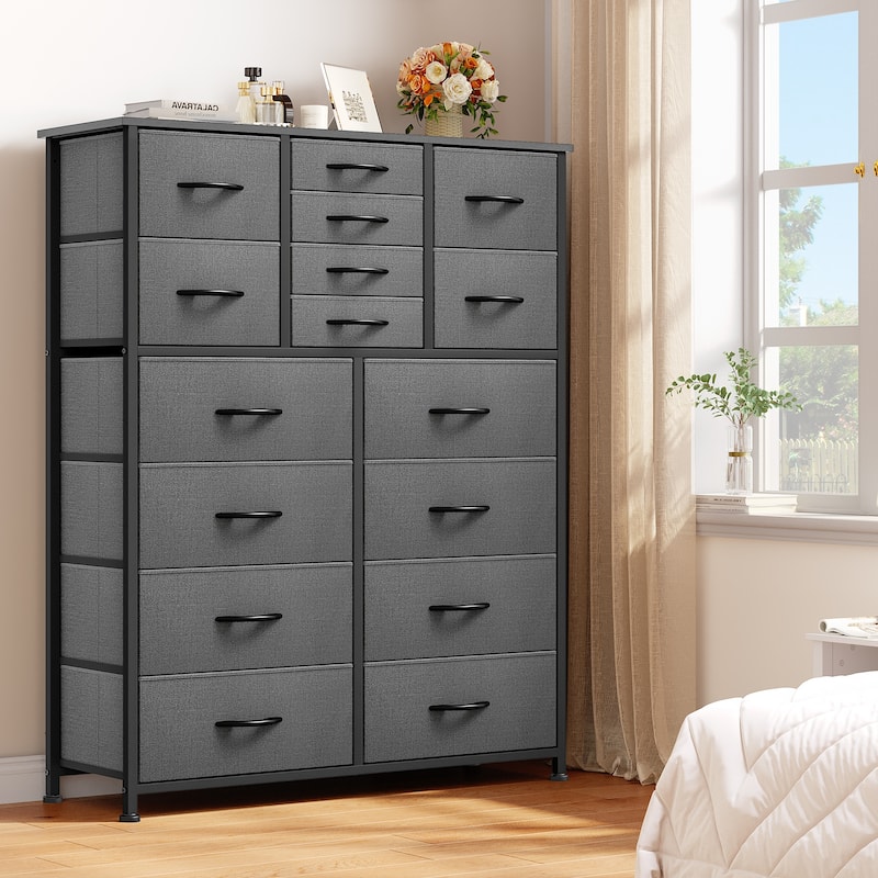 Moasis 16-drawer Combo Dresser with Metal Frame, Wood Tabletop