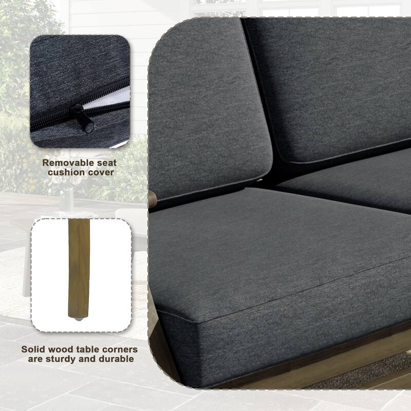 Outdoor Teak Wood Loveseat Sofa with Water-Resistant Cushions