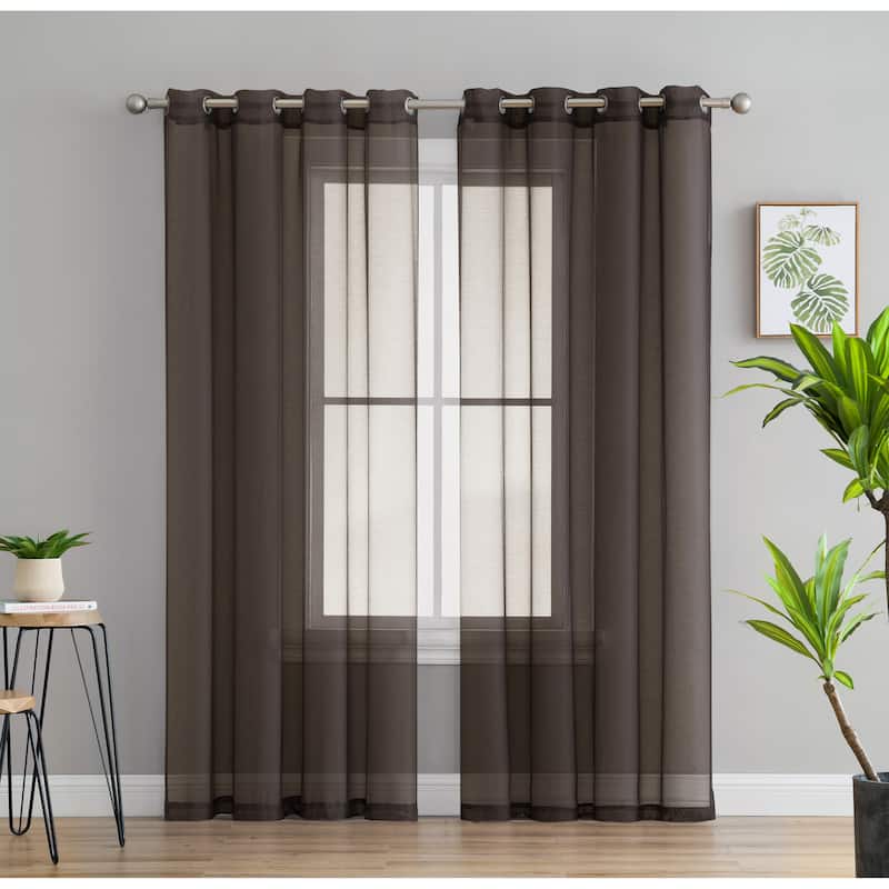 HLC.me 2 Piece Semi Sheer Voile Window Curtain Drapes Grommet Top Panels Bedroom, Living Room - Set of 2 panels - 54 W x 84 L - Chocolate Brown