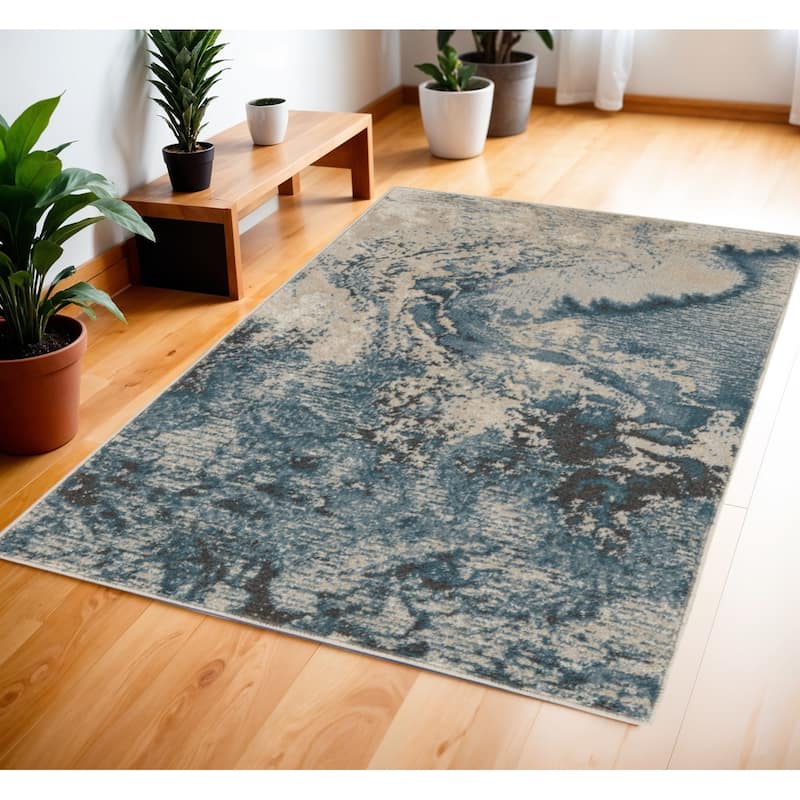 Power Loomed Abstract Modern Stain Resistant Area Rug - 70' X '46' X '0.5 - Black - Rectangle