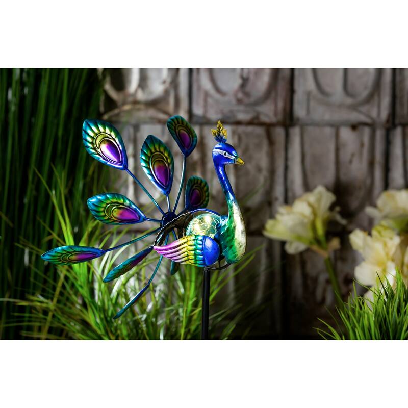 37 in. Solar Peacock Staked Wind Spinner