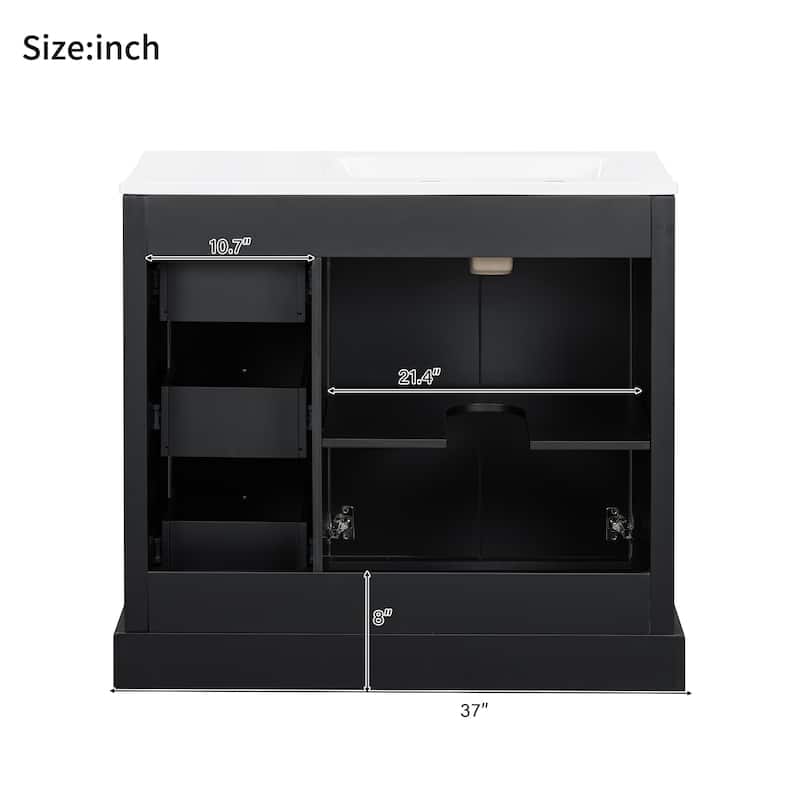 36'' Bathroom Vanity with ceramic sink Bathroom Storage Cabinet with Adjustable U-shaped shelf and 3 drawers