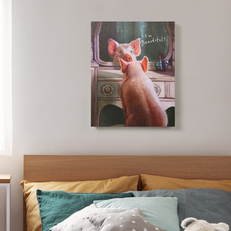 "Affirmation III" Pig Wall Art Graphic Art Print on Wrapped Canvas