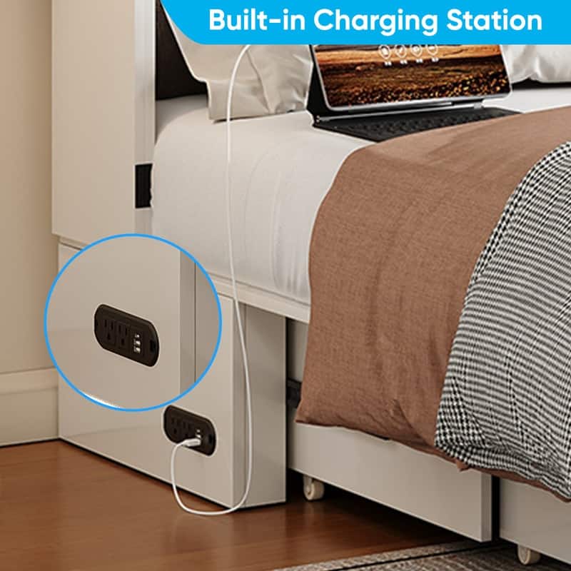 Mixoy Modern Full/Queen Size Murphy Bed Chest with Storage，USB Charging Station，No Mattress