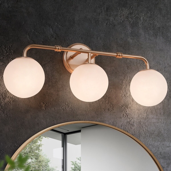 dimension image slide 1 of 3, Siya Modern 3-Light Frosted Glass Bathroom Vanity Lights Romantic Gold Statement Wall Sconces Dimmable