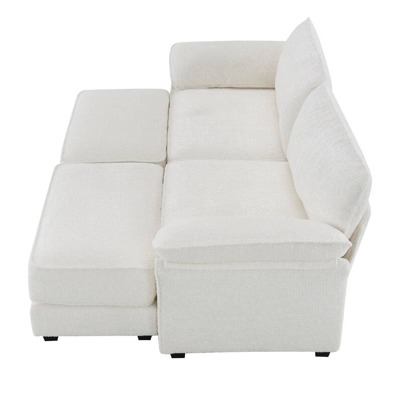 Modular Convertible Sectional Sofa Bed Set, 4 Seat Upholstered Sleeper Corner Couch, Deep-Seat Loveseat With Ottoman