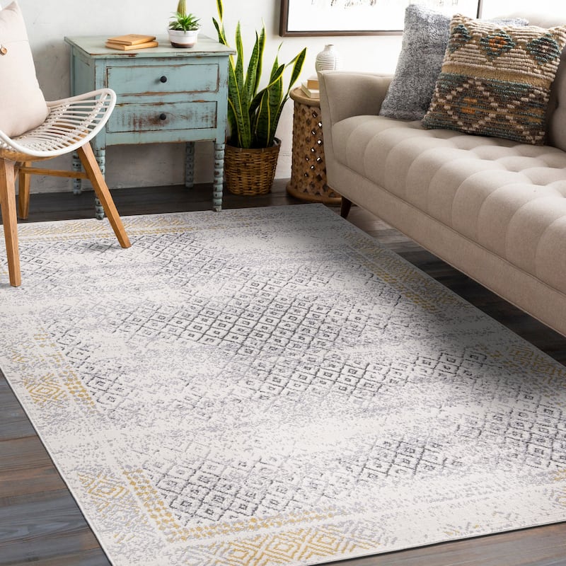 World Rug Gallery Bohemian Geometric Area Rug - 5'x7' - Yellow - Runner/Rectangle