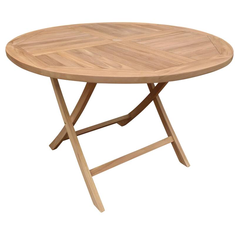 Seven Seas Teak 5 Piece Teak Wood Las Palmas Patio Dining Set, 47" Round Folding Table with 4 Folding Arm Chairs