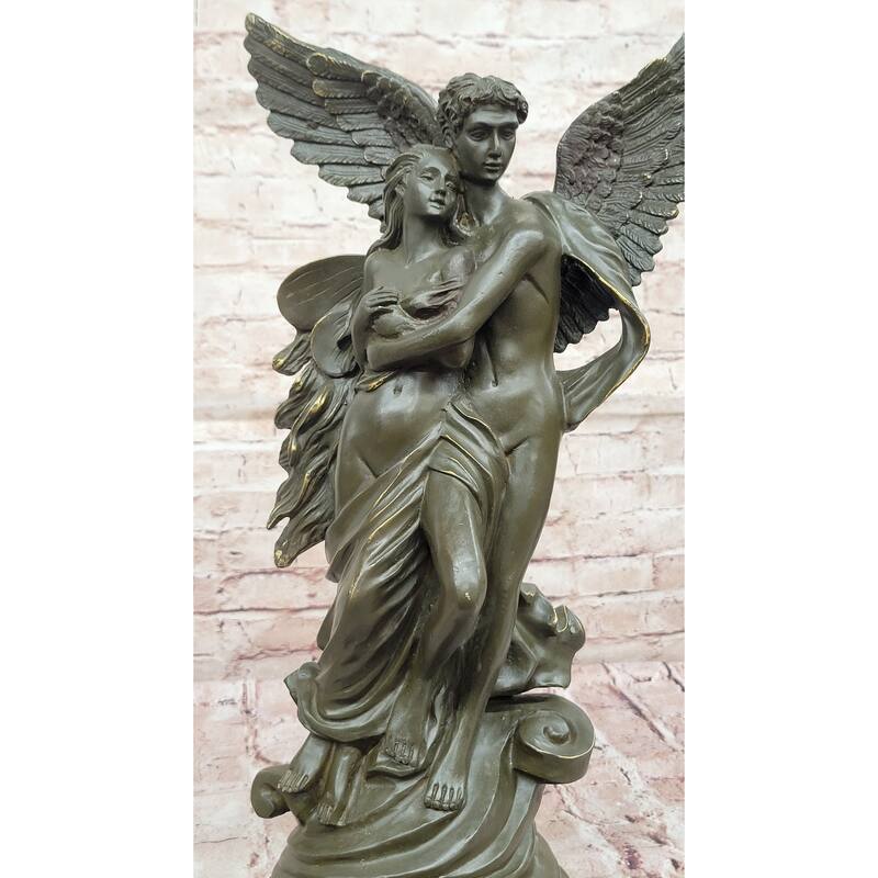 Bronze Mythical Lovers Eros Psyche Statue With Wings Decor