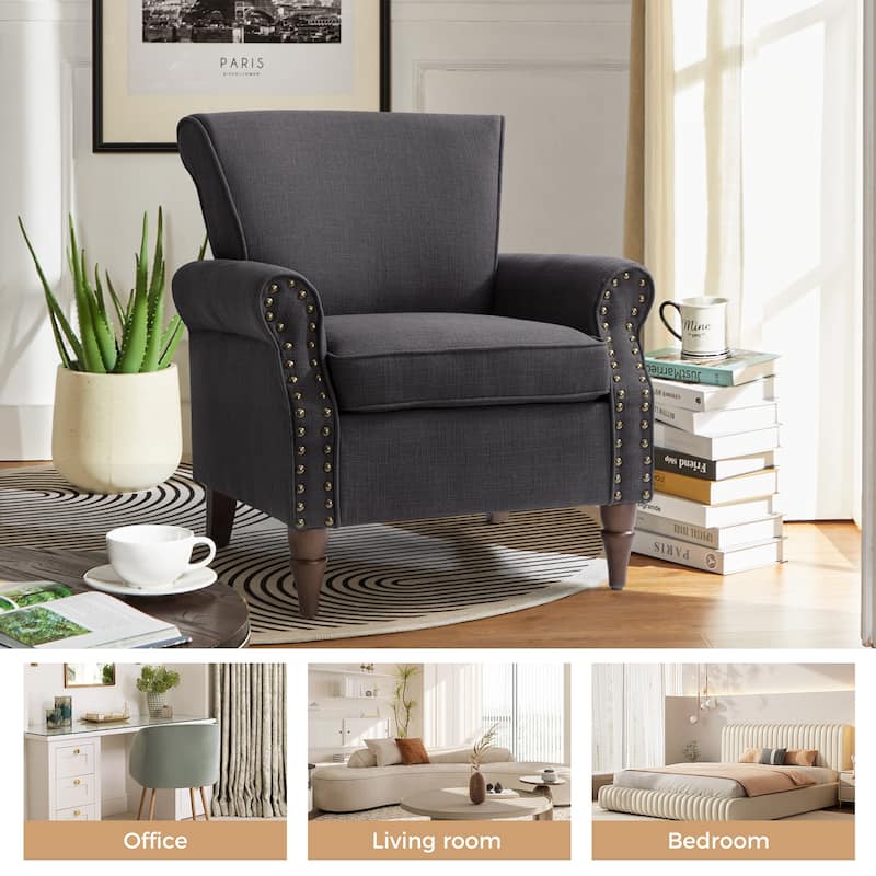 Nyctelius Upholstered Comfy Accent chair with Turned Wooden Legs and Nailhead Trim Set of 2 by HULALA HOME