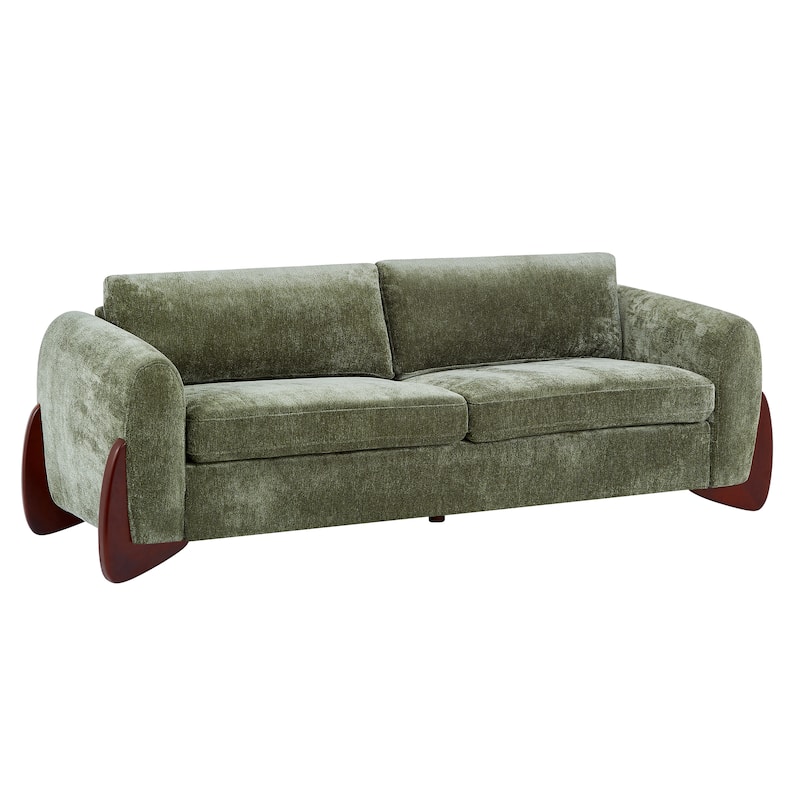 Christopher Knight Home - Hartly Modern Chenille Upholstered 3-Seater Sofa with Solid Wood Legs - Olive Green