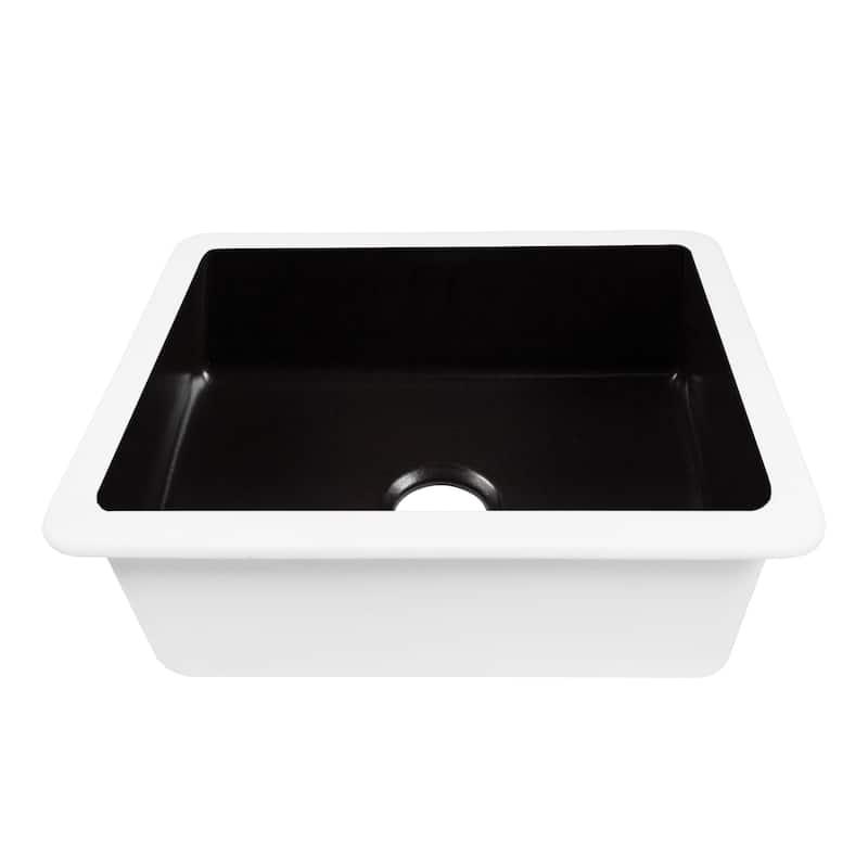 Eden Matte Black Fireclay 23" Single Bowl Undermount Kitchen Sink and Drain