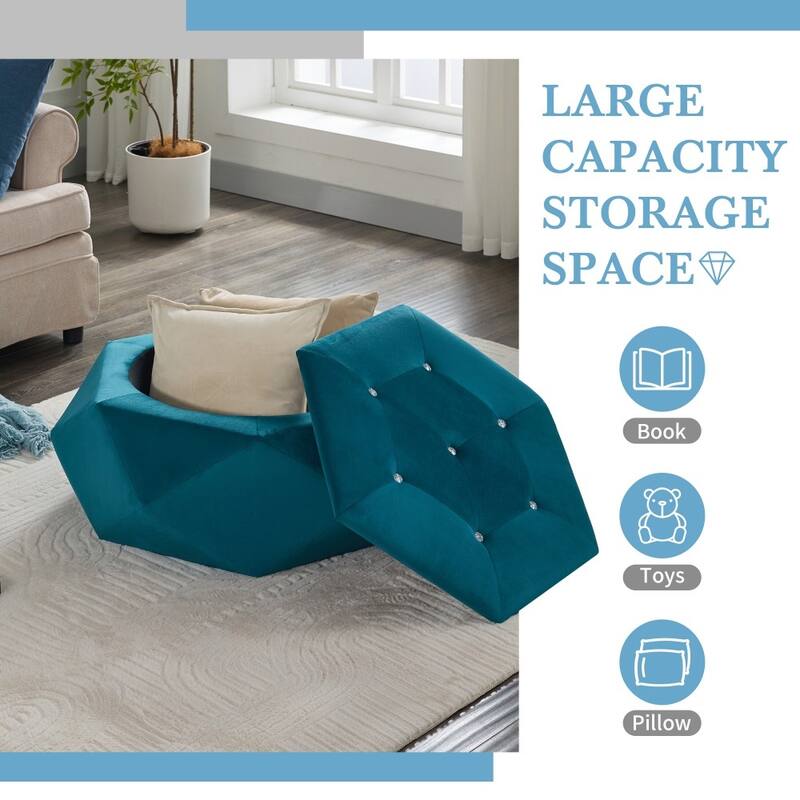 Modern Elegant Velvet Diamond Tufted Storage Ottoman for Living Room