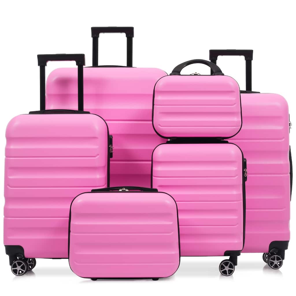 6-Piece Modern Hard-Shell Luggage, Lightweight Luggage with Spinner Wheels, for Boarding Travel, Pink
