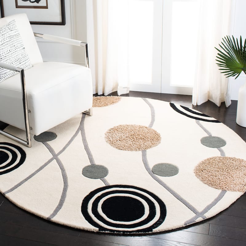 SAFAVIEH Handmade Soho Kaycee Galaxy N.Z. Wool Rug - 6' Round - Ivory/Grey