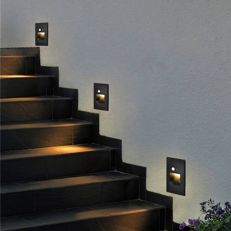 Hardwired White Motion Sensing Vertical LED Stair Light with Motion and Photocell Sensor