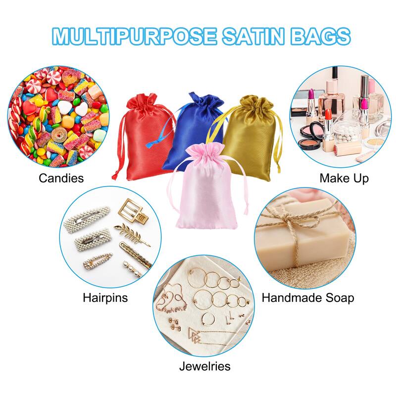 Satin Bags with Drawstring, 3 Pcs 6x8 Inch Wedding Favor Bags, 3 Color - 6x9 Inch