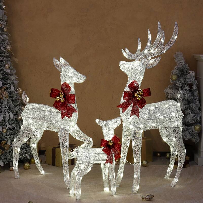3-Piece Lighted Christmas Reindeer Family Set Outdoor Decorations Weather Proof Sparkling Deer Family