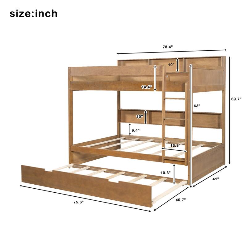 Bunk Bed with Trundle & Dual-Side Storage Shelves by Harper&Bright Designs