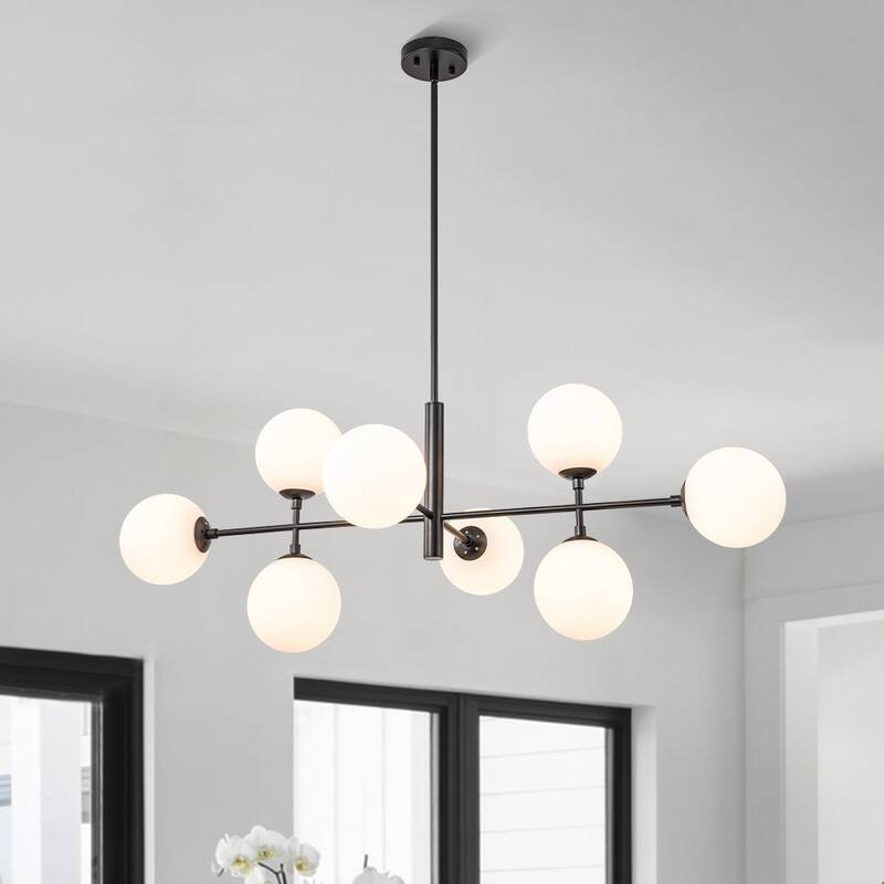 8-Light Matte Glass Linear Dining Room Chandelier - Black