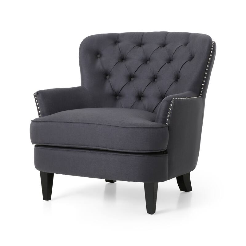 Upholstered Accent Chair Set with Ottoman, Morden Living Room Chair with Tufted Back, Rivet Trim for Bedroom/Reading Spaces