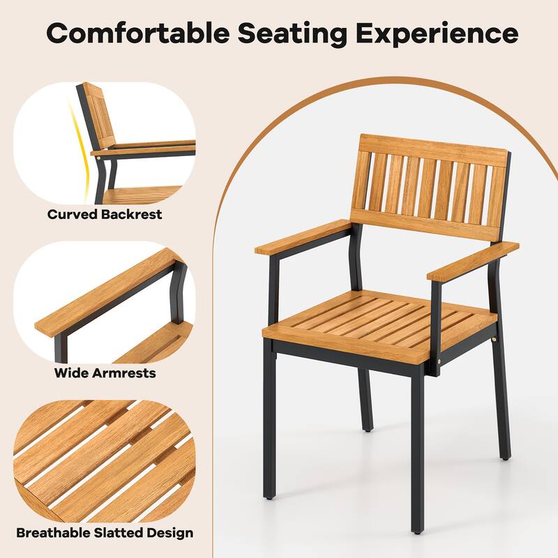 Gymax Dining Chair Set of 4 w/Acacia Wood Backrest Slanted Seat