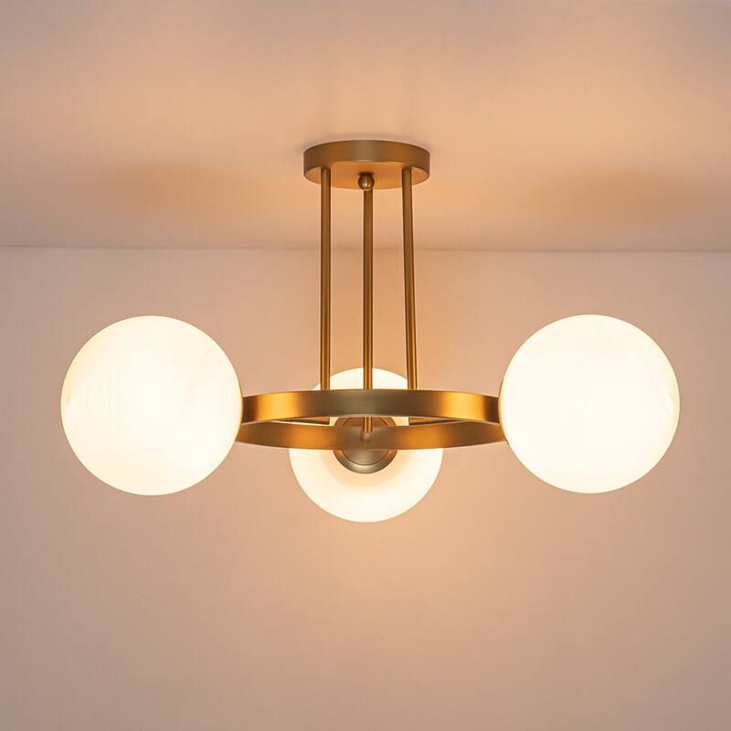 3-Light Halo Milky White Glass Globe Circle Ceiling Light 30.3 in