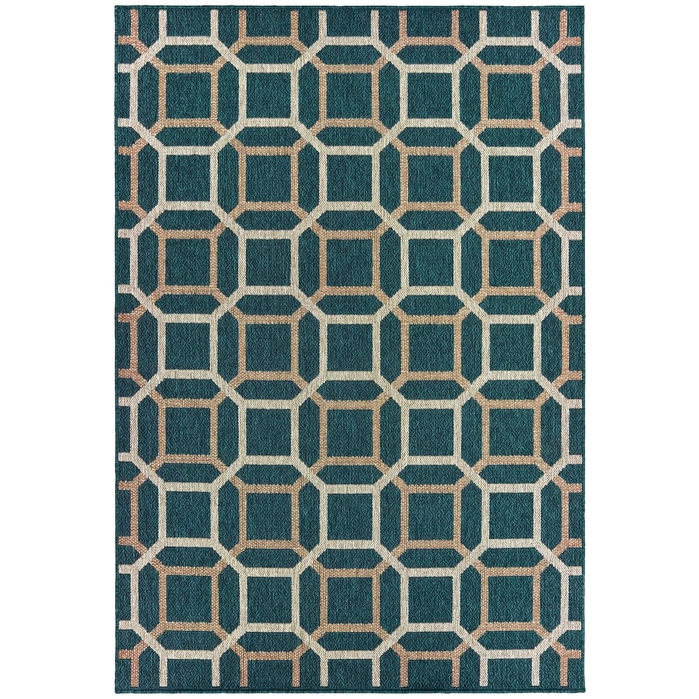 Vista Home Higgins Geometric Tile Blue-Green/Oatmeal Indoor-Outdoor Rug