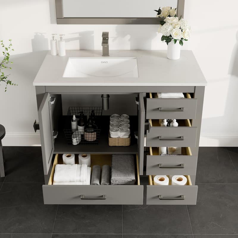 London 42 in. White SS Bath Vanity with Carrara Quartz Top & Undermount Sink