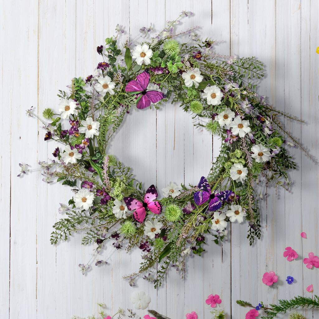 Wildflower W Butterfly Wreath 24"
