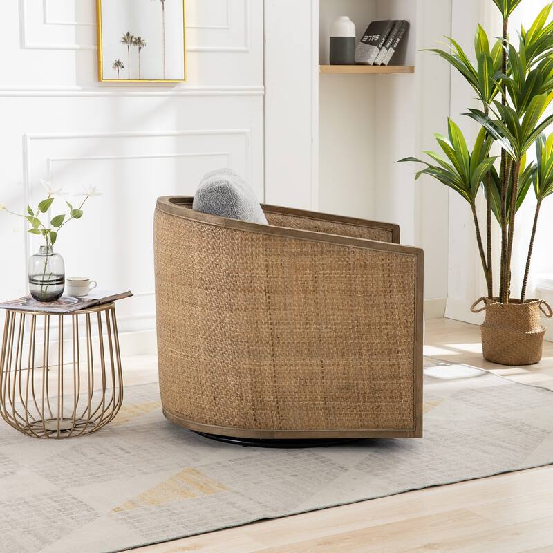 Modern 360 Degree Swivel Club Barrel Chair, Comfy Round Upholstered Accent Sofa Chair, Living Room Leisure Arm Chair