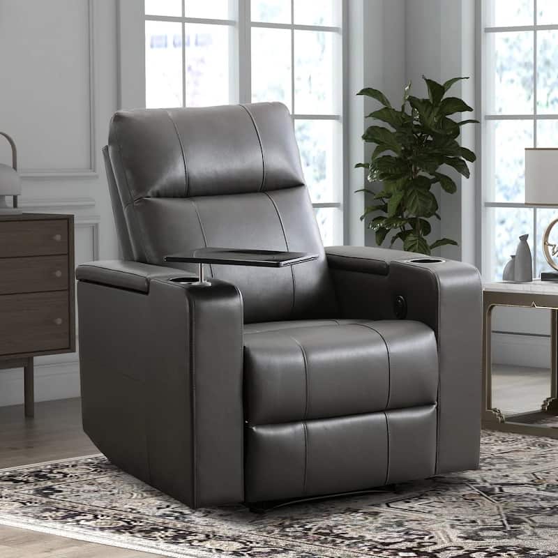 Electric Recliner for Living Room Home Seating Leather Reclining Chair with Cup Holders USB Ports and Hidden Storage