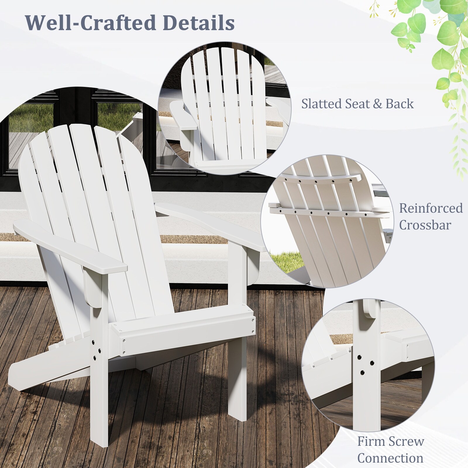 Gymax 2PCS Patio Adirondack Chair w/ Inclined Seat High Backrest