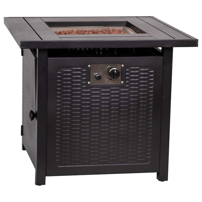 Outdoor 50,000 BTU Metal Fire Pit Table with Lid and Lava Rock