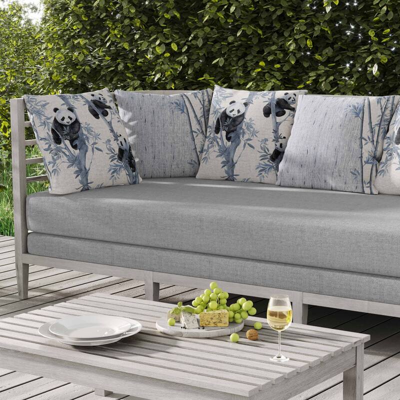 Climbing Panda Indoor/Outdoor Reversible Throw Pillow Blue and Black