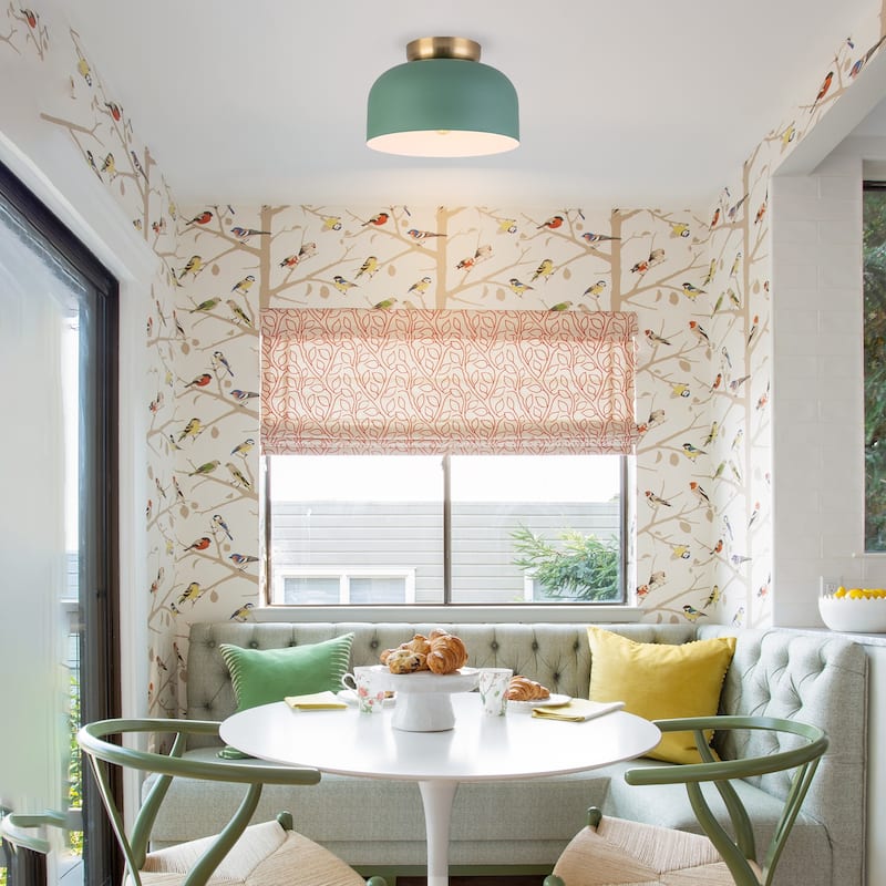 1-Light Green Dome Shape Flush Mount Ceiling Light for Hallway Foyer