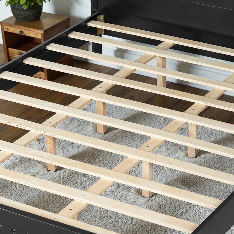 Modern Solid Wood Platform Bed, Pine Wood Queen/King Bed Frame with Slats, Stable No Box Spring