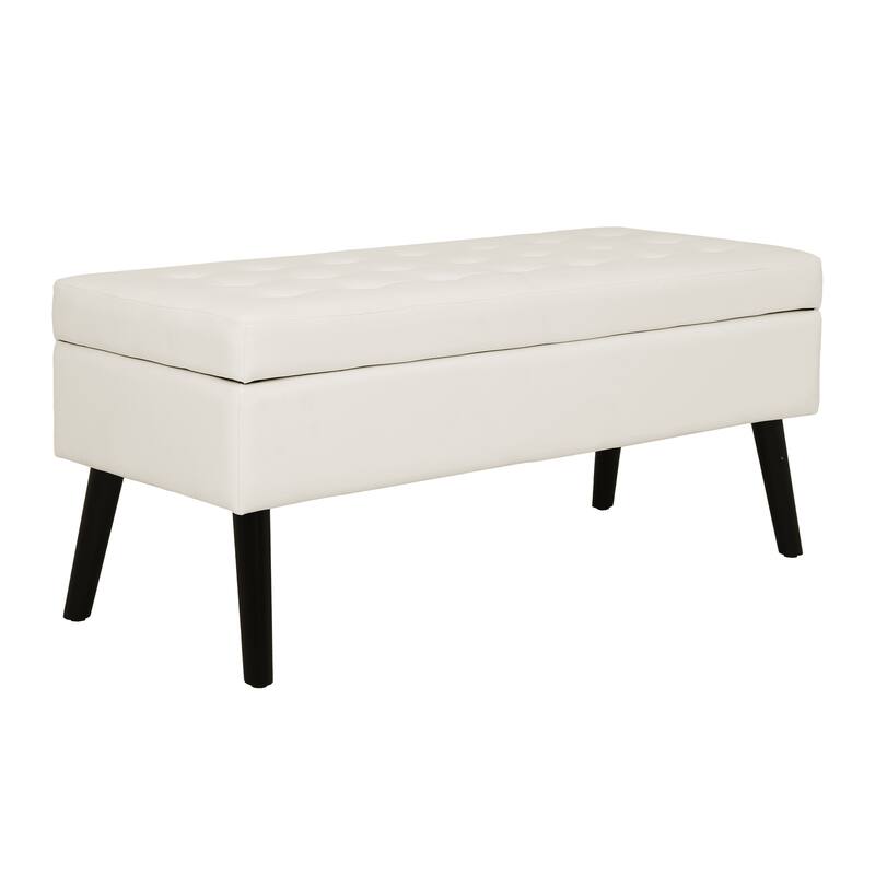 PU Upholstered Storage Ottoman Bench with Solid Wood Legs