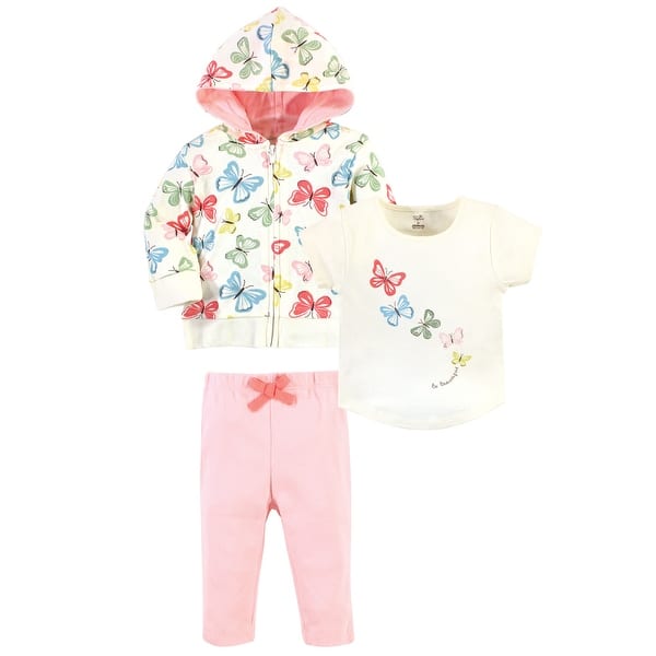 slide 1 of 1, Touched by Nature Toddler Girl Organic Cotton Hoodie, Tee Top, and Pant, Butterflies Toddler 4T - Butterflies Toddler