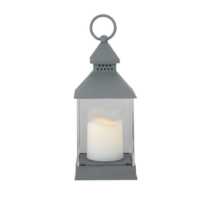 Candle Lantern with Flameless LED Candle Decor - 9.5" - Gray