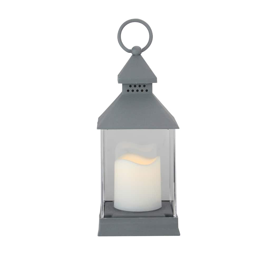 Candle Lantern with Flameless LED Candle Decor - 9.5" - Gray